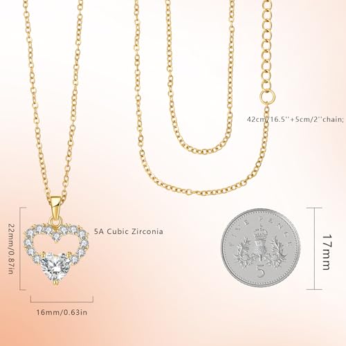 Heart Necklace, Gold Jewelry, Diamond Necklaces for Women, Dainty Heart Pendant, 18k Gold Plated Non Tarnish Gold Necklace, Anniversary/Wedding/Birthday Gifts for Women - Image 3
