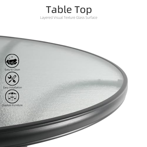 Nixtopia 40 inch Outdoor Round Glass Patio Dining Table for 4 Person with Umbrella Hole