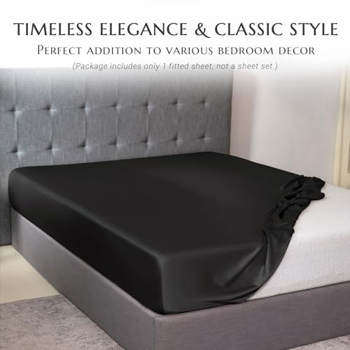 THXSILK Natural Silk Fitted Bed Sheet, 100% 7A+ Silk, Deep Pocket to 16", Soft and Wrinkle Free, 1 Fitted Sheet Only (Queen, Black) - Image 4