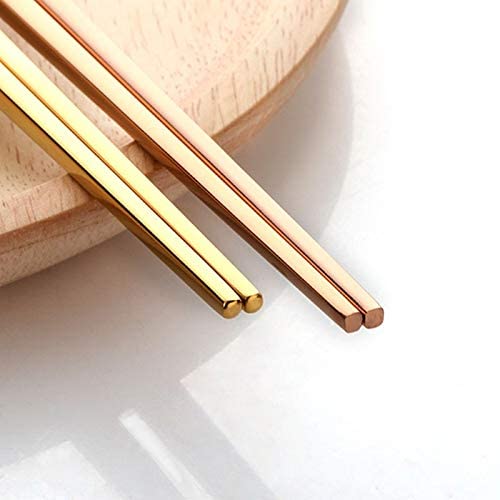 Baguettes, Baguettes Chinoises Chopsticks Reusable 5 Pairs Chopsticks Stainless Steel Titanize Chinese Gold chopsitcks Set Black Metal Chop Sticks Set Used for Sushi Dinnerware,B(A)