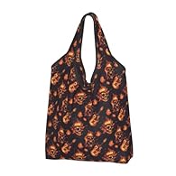 Material & Water-Resistant Fabric: Made from ripstop waterproof polyester, this Red Fire Skull Guitar Print tote bag stays lightweight while helping protect items from light splashes, working well as reusable bags for daily carry Size & Large Capacit...