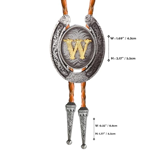 Image of Vintage Western Cowboy Monogram Initial Letter Bolo Tie for Men | Premium brown braided leather, adjustable sliding clasp, anti-tarnish alloy pendant, versatile A-Z western bolo tie