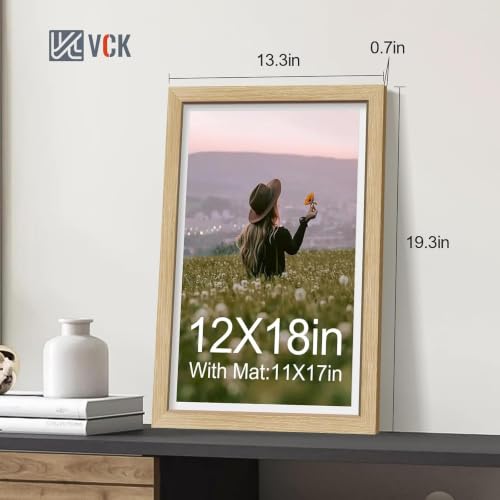 Image of VCK 12x18 Frame 5 Pack, Oak Wood, 11x17 Mat, Glass, for Picture Prints
