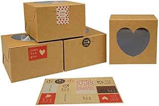KEYIDO 10 Pack Small Cake Boxes Brown Kraft Paper Bakery Boxes with Heart Shape Clear Window and Sticker Packaging Box for Cake Portions Cookie Brownie Wedding Valentine