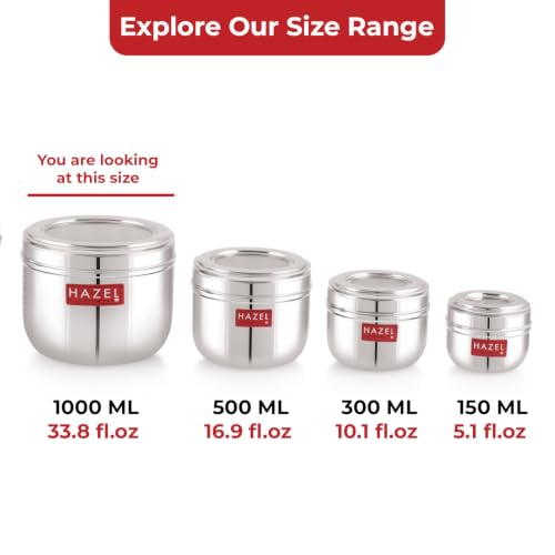 Image of HAZEL 1000ml Steel Container, Set of 2 | Transparent Lid Kitchen Jar