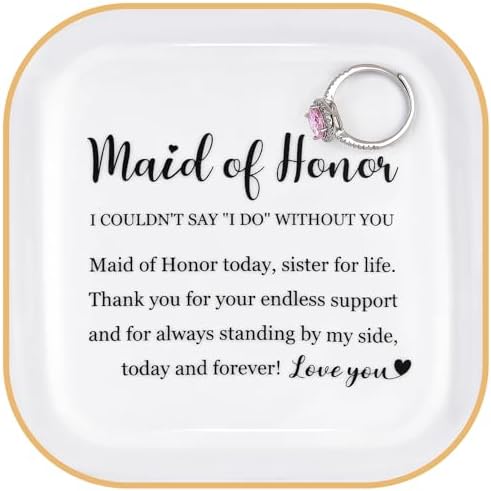 PUDDING CABIN Bridesmaid Gifts Ring Dish – Maid of honor today, sister for life – Wedding Bridal Shower Bachelorette Gifts for Bridesmaid, Maid of Honor Proposal from Bride