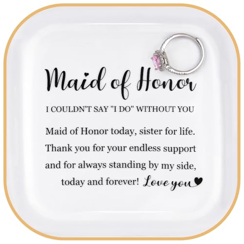 PUDDING CABIN Bridesmaid Gifts Ring Dish - Maid of Honor Today, Sister for Life - Wedding Bridal Shower Bachelorette Gifts for Bridesmaid, Maid of Honor Proposal from Bride by PUDDING CABIN - Used condition - US$10.98