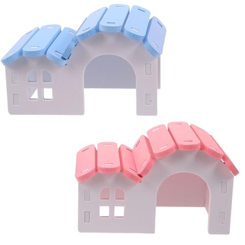 SMASOLO 2 Casas para Hámster de Plástico Escondite para Animales Pequeños Color Rosa y Azul Tamaño Pequeño Decoración para Jaulas Refugio Seguro para Jerbos Ratones y Cobayas