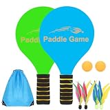 Beachball Set,Strandball Schlägerset:2 Schläger Grün+Blau,4 Federbälle,2 Bälle,Beachtennis Spielset,Sommer Strand Pool Garten Spiel für Familie und Party