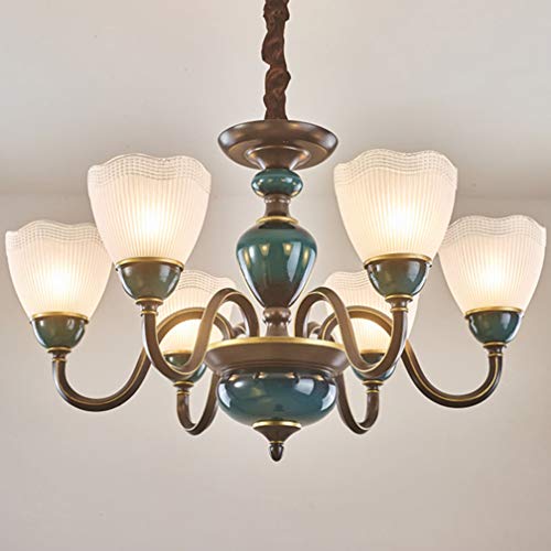 Suspension E27 rétro à 6 diffuseurs en verre pour un éclairage de salon chaleureux sans ombre