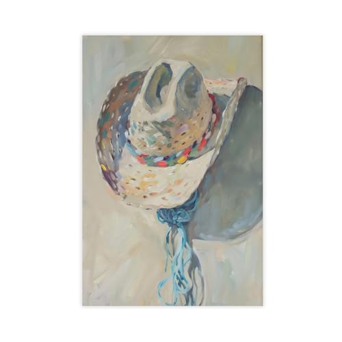 Poster sur toile texturée pastel cowgirl déco chambre fille chapeau cowboy 61 x 91,4 cm