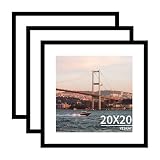 YESKAY 20x20 Picture Frame 3 Pack - Black Poster Frame Display Pictures 16x16 with Mat or 20 x 20 Without Mat for Wall Hanging Horizontal and Vertical