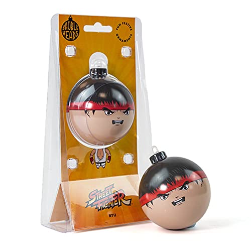 Numskull Bauble Heads Official Street Fighter Ryu Christmas Tree Decoration Ornament - Beige Tin Metal Christmas Bauble Ball Hanging Décor