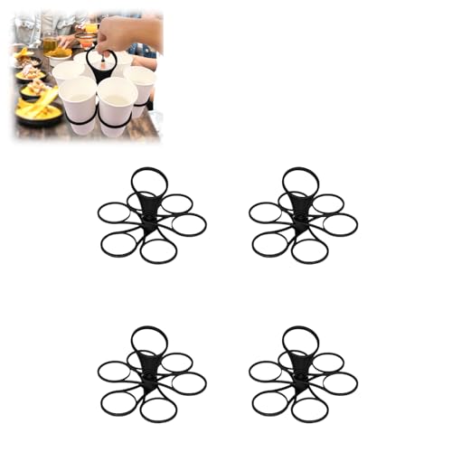 Foldable Cup Rack, Space-Saving 360° Rotating Fold Away Cup Carrier, Easy-Bring 6-in-1 Cups Holder for Camping Parties Picnic Outdoor Activities (Black, 4pc)