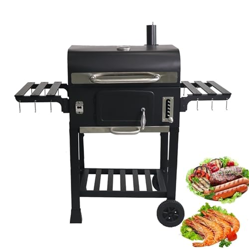 Parrilla portátil para barbacoa con termómetro, bandeja ajustable y chimenea para cocinar al aire libre, picnics y fiestas en la playa