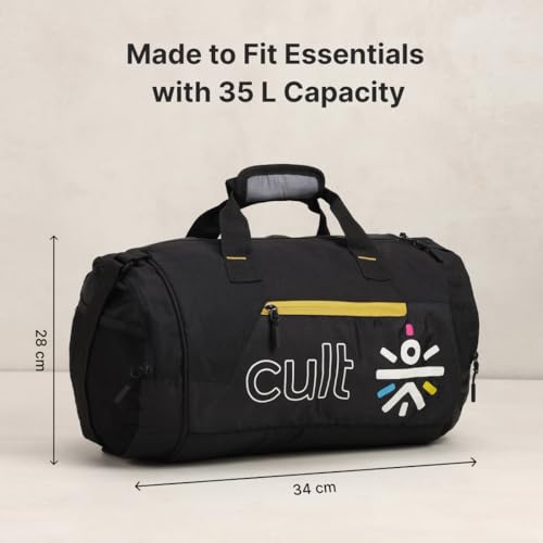 Image of Cultsport 35 Litre Gym Bag for Men & Women Large Sports & Travel Duffle with Shoe Compartment, Water-Resistant Fabric, Side Mesh Pocket, Adjustable Shoulder Strap & Comfortable Handles - Black