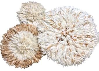 Zeal Living Authentic African Juju Hats, Set of 3 - White Flecked with Tan