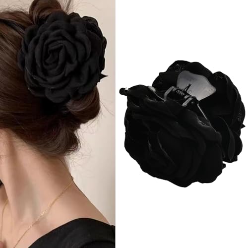 Pinza para el cabello tipo garra Black Rose para mujeres y niñas con diseño de flor hawaiana miniatura 1