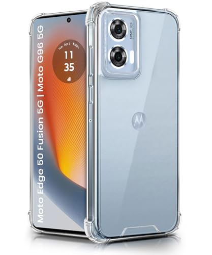 Image of WOW IMAGINE Ultra-Hybrid Crystal Clear Back Case for Moto Edge 50 Fusion 5G | Moto G96 5G | Shockproof Design | Camera Protection Bump | Hard Clear Mobile Back Cover with Cushioned Edges - Transparent