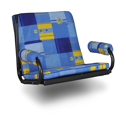 ANGERER Freizeitmöbel GmbH Hollywoodschaukel Auflage 1-Sitzer Royal - passend für viele 1-Sitzer Hollywoodschaukeln - Schaukelauflage Made in Germany (Blau-Gelb Gemustert)