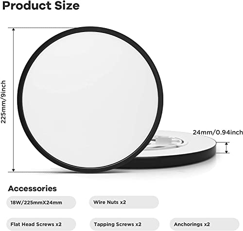 Ocioc 9Inch Led Flush Mount Ceiling Light Black, 18W, 5000K, Ultra Thin Round Lighting Fixture For Bedroom, Child Room, Porch, Hallway, Stairwells Etl Listed #TOP2