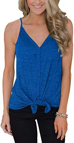 IVVIC Button Down Tank Tops for Women Casual Summer Tops Sleeveless Basic Shirts Tie Front Strappy Blouses Blue