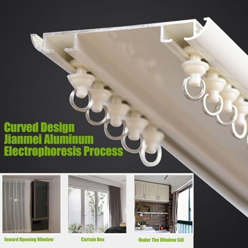 Adjustable Ultra Thin Double Track Curtain Rod Set 19.6ft - White Bay Window Design Perfect for Home & Office Décor, Stylish & Functional Window Treatment Solution