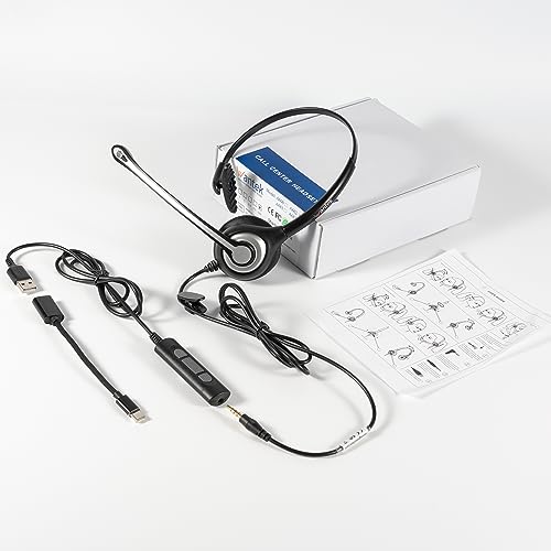 Wantek USB Headset with Microphone for PC,Laptop,3.5mm/USB/Type-C Jack 3-in-1 Computer Headset with Noise Cancelling & Audio Controls,USB Headphones for Call Center,Work,Office,Mono - Thumbnail 6