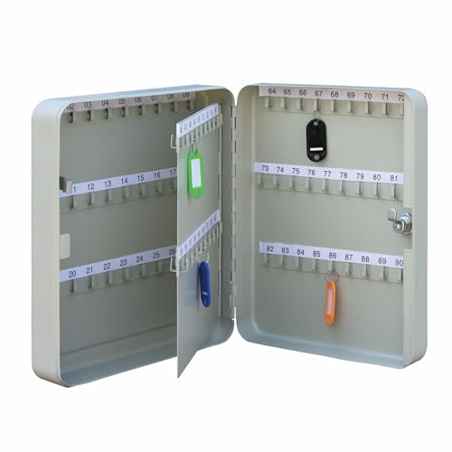 Maxi Key Cabinet Wall Mount Design with Key Lock Secure Metal Key Safe Box Best Wall Mounted Key Safety Box Cabinet Design (90 Key Capacity 300X240X80mm) Beige