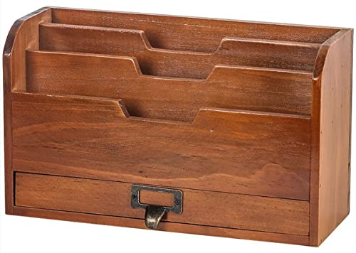 レターケース 木製 書類 トレー 卓上収納ラック 書類ラック 事務用品 書類収納ボックス A4トレー 新聞/雑誌/フォルダー/書類入れ 机の上に置く棚 大容量 多用途 書類整理 収納ケース 完成品 ナチュラル オフィス 寝室 リビング収納 (A)