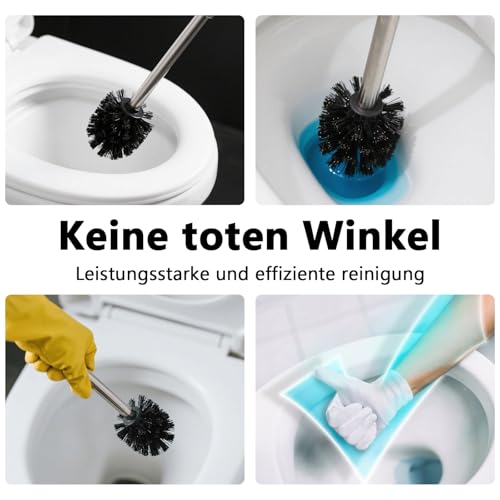 WC-Bürste, 4 Stück, WC-Bürsten mit Edelstahlgriff, Stehende Edelstahl-WC-Bürsten für Badezimmer, Toilette, Ergonomisch, Elegant, Langlebig (Ø 6.5cm, Schwarz)
