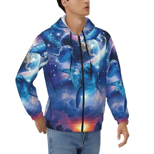 Sweat à capuche à fermeture éclair EdWal pour homme au motif dauphins galaxie