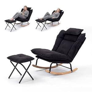 Fabulcozy Schaukelstuhl aus Cordsamt mit Fußstütze, Relaxsessel verstellbar in 3 Positionen, mit abnehmbarem Kissen, Wohnzimmerstuhl für Entspannung