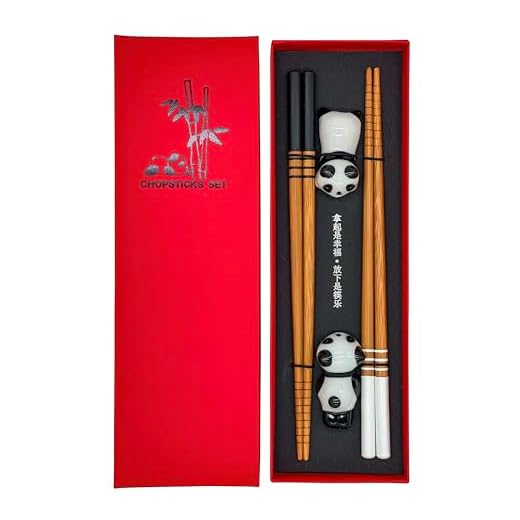 Sushi Essstäbchen Set Panda 2 Paar inklusive Keramik-Unterleger Premium Holz Nachhaltig Japanisch Chinesisch Koreanisch Taiwanesisch