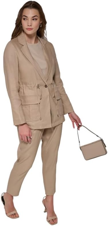 Calvin Klein Women's Cropped Linen Pants (Mushroom, X-Large)