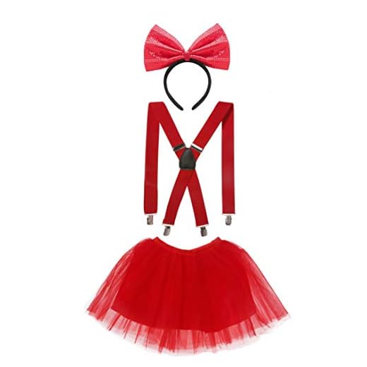 Seawhisper Falda de tul roja con tirantes en forma de Y, lazo rojo, juego de 3 piezas, disfraz de Blancanieve, Minnie Mouse, accesorios para mujer
