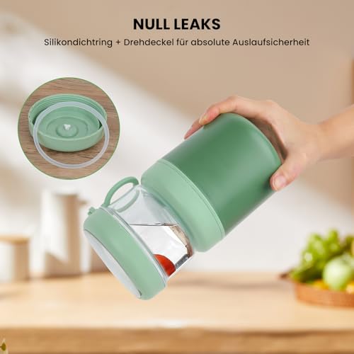 Miniatura 4 de Geekhom Taza De Cereales To Go De Acero Inoxidable, 530 Ml 330 Ml, Con Cuchara Y Caja De Salsas, A Prueba De Fugas, Aislado, Apto Para Lavavajillas, Ideal Para El Trabajo, La Escuela, Picnic Verde