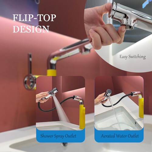 Mitigeur de lavabo avec douchette 3 jets et bec pivotant jaune