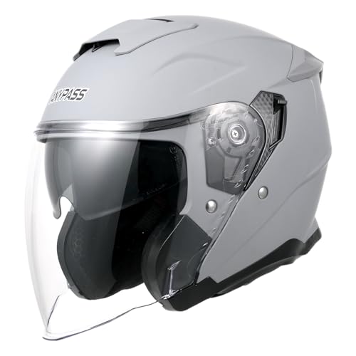 ANYPASS Casco Jet para Scooter, Visera con Pantalla Solar, Forro Extraíble, Homologado ECE 22.06, Modelo 836 (Gris Mate, M)