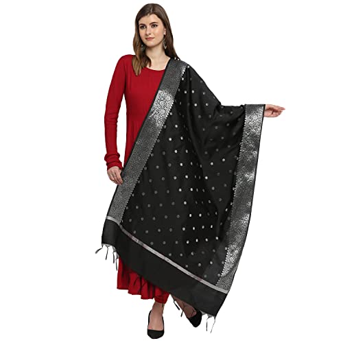 Image of DUPATTA BAZAAR Women's Solid Silk Dupatta (DB3013 Black Free)