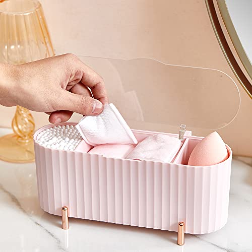 Abs Qtip Holder, 3 Compartments Cotton Pad Storage, Cotton Swab Dispenser, Q-Tip Dispenser For Cotton Pads/Cotton Swabs/Beauty Eggs Suitable Bedroom, Bathroom, Dressing Table, Makeup Remover (Hzm-02-White) #TOP5