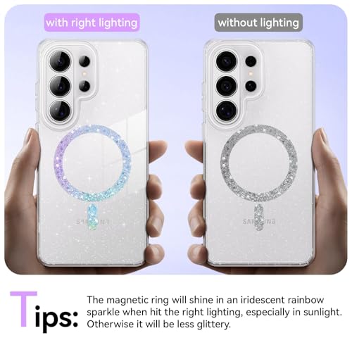 Image of BENTOBEN for Samsung S25 Ultra Case Clear Glitter, Galaxy S25Ultra Magnetic Phone Case [Compatible with MagSafe] Shockproof S25 Ultra 6.9-inch Cute Cover for Women Girl, Shine Bling Clear Glitter