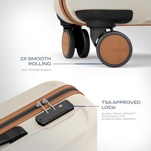 Image of Safari Thorium Royale 8 Wheels Set of 3 Trolley Bags Hard Case Polycarbonate Luggage, TSA Lock, Wet Pouch Organized Interior, Suitcase for Travel, Trolley Bags for International Travel, Vanilla Tan