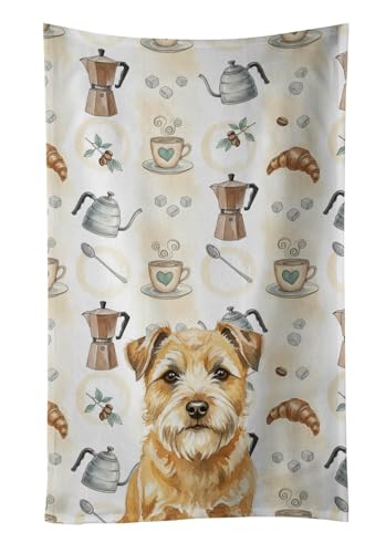Caroline's Treasures Wheaten Border Terrier Coffee Bar Kitchen Towel Velour Plush Front and Cotton Loop Back Machine Washable