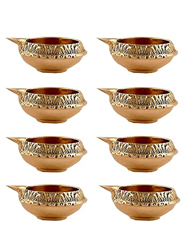 Shiv Shakti Arts Brass Diya for Puja Oil Lamp, Brass Diwali diyas, Puja Items for Diwali Decor - Deepak for Pooja Diwali Decorations Items, Diwali Lamps (Gold_6.2 X 4 X 2.2 cm) (Set of 8)