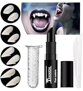 Go Ho 4 Pairs 4 Sizes Vampire Teeth with Adhesive,Black Lipstick for Halloween Vampire Makeup,Vam...