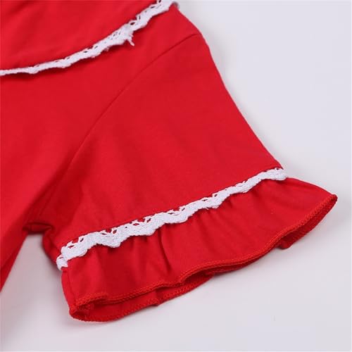 Teen Kids Girl Boy Cotton 𝐏ajamas Set Solid Color Ruffle Short Sleeve Button Tops Shorts 𝐏js 2Pcs Cute Sl𝐞epwear4