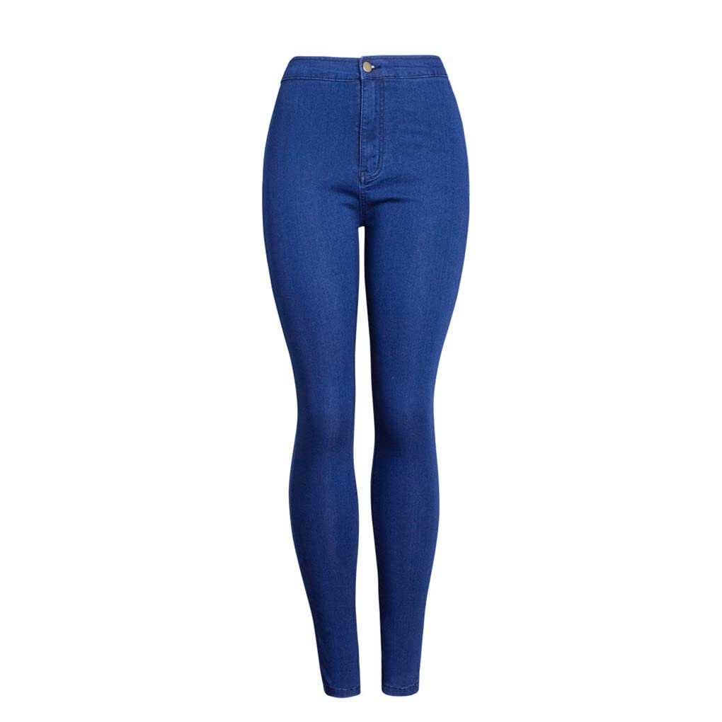 Dninmim Pantalon crayon décontracté taille haute pour femme - Couleur unie - Délavé, bleu, S