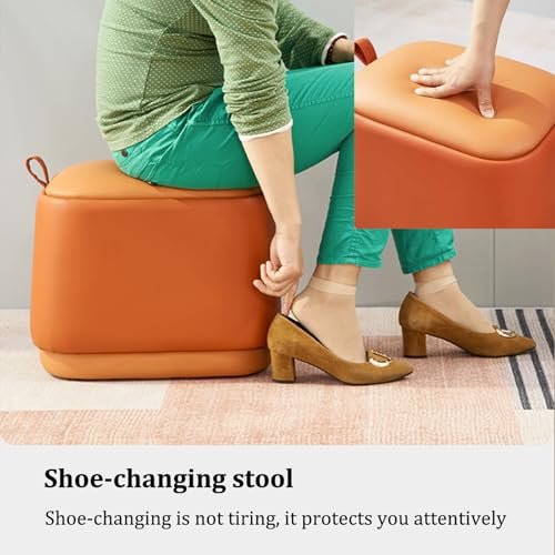 Petit tabouret en cuir pour salon | Pouf moderne de canapé - 7
