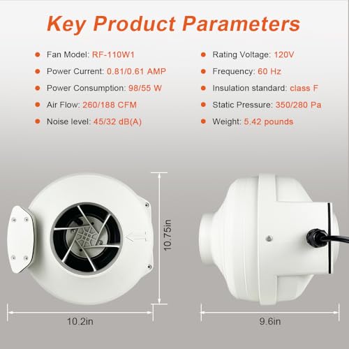 Image of 4 inch Radon Fan Installation Kit - 2 Speed Radon Mitigation Fan 260 /188CFM Inline Centrifugal Fan with Rubber Couplers (4 inch x 3 inch) and Air Pressure Indicator